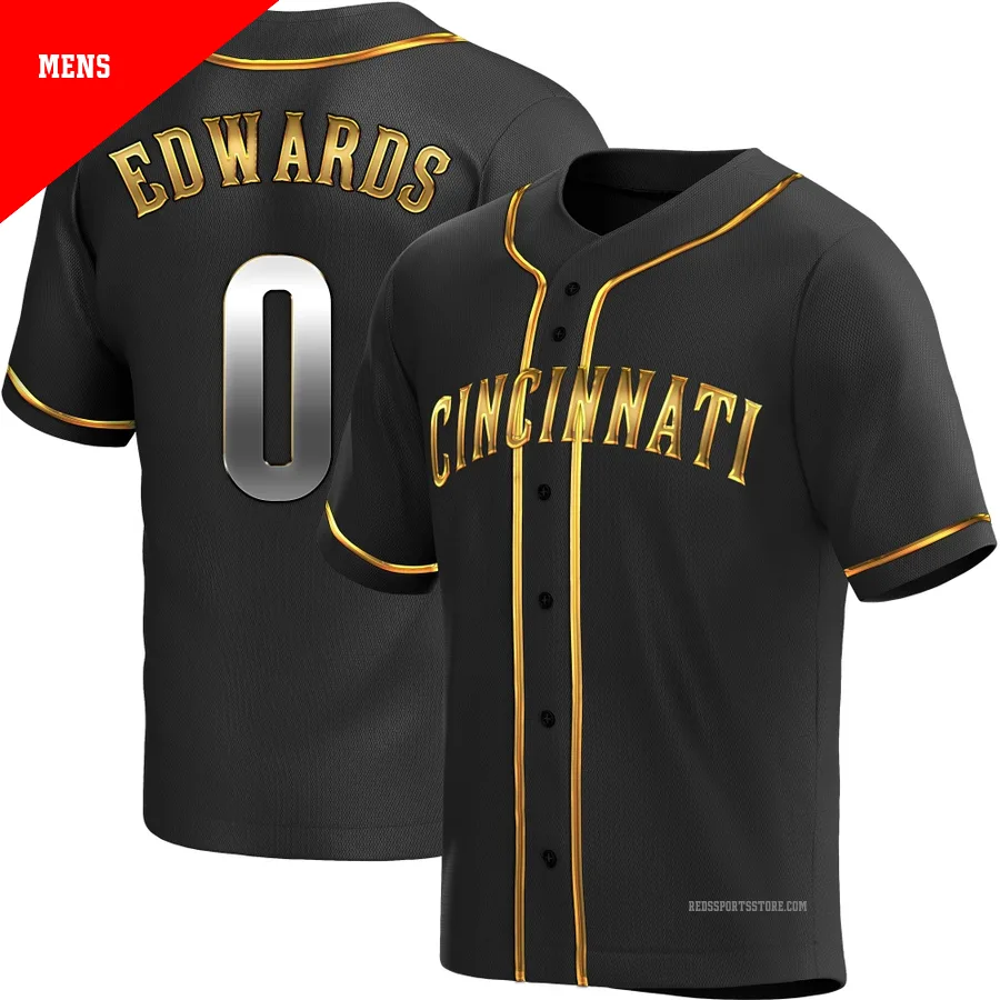 Cincinnati Reds ＃0 Jacob Edwards Men's Gold Replica Black en Alternate Jersey