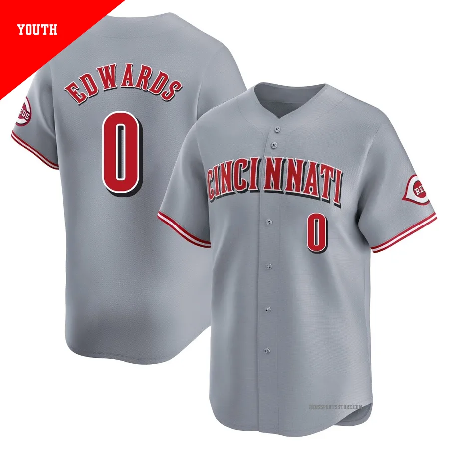 Cincinnati Reds ＃0 Jacob Edwards Youth Gray Limited Away Jersey