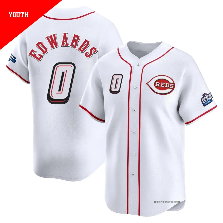 Cincinnati Reds ＃0 Jacob Edwards Youth White Limited 2025 Speedway Classic Alternate Jersey