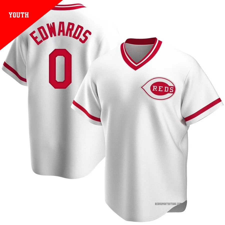 Cincinnati Reds ＃0 Jacob Edwards Youth White Replica Home Cooperstown Collection Jersey