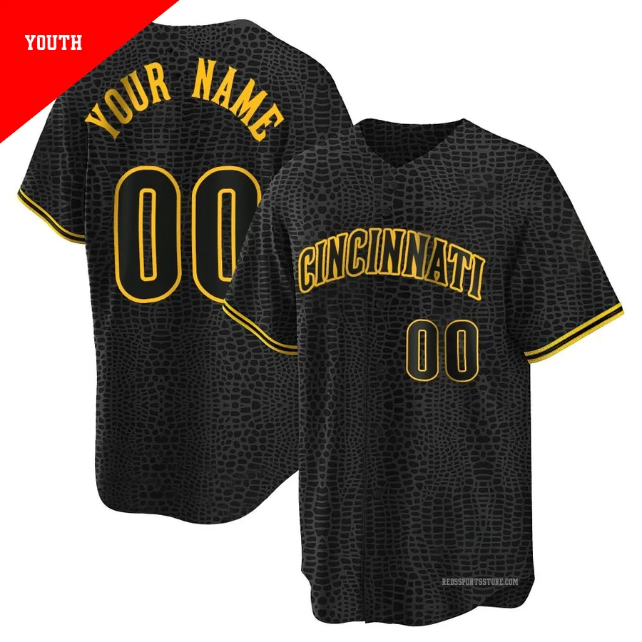 Cincinnati Reds ＃00 Custom Youth Black Replica Snake Skin City Jersey