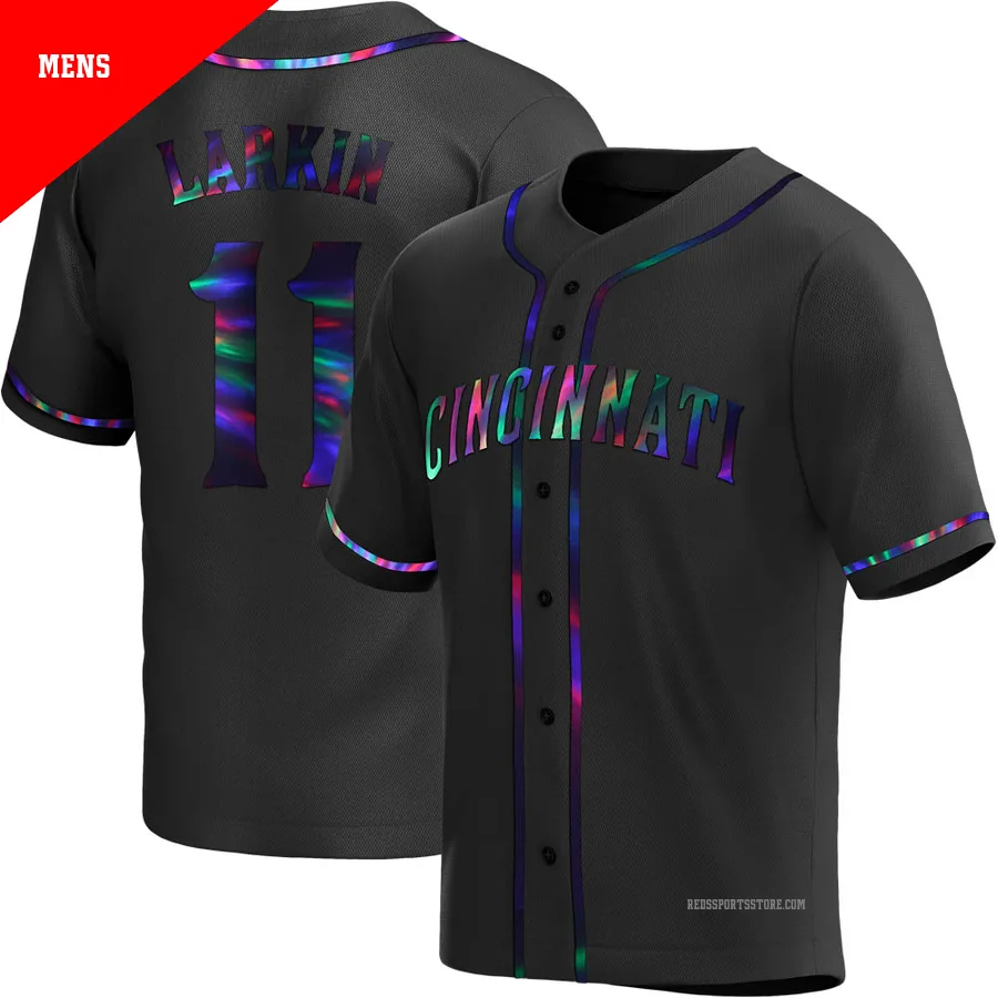 Cincinnati Reds ＃11 Barry Larkin Men's Black Replica Holographic Alternate Jersey
