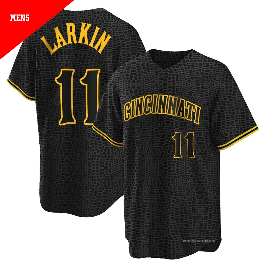 Cincinnati Reds ＃11 Barry Larkin Men's Black Replica Snake Skin City Jersey
