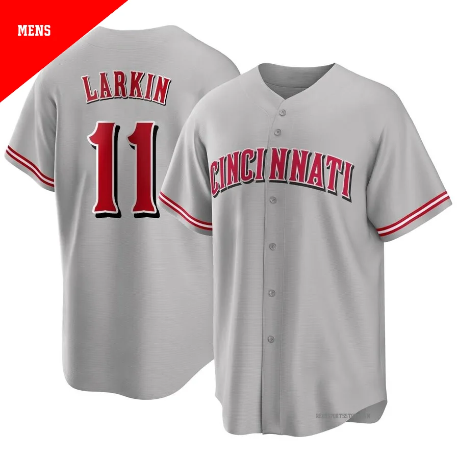 Cincinnati Reds ＃11 Barry Larkin Men's Gray Replica Road Jersey
