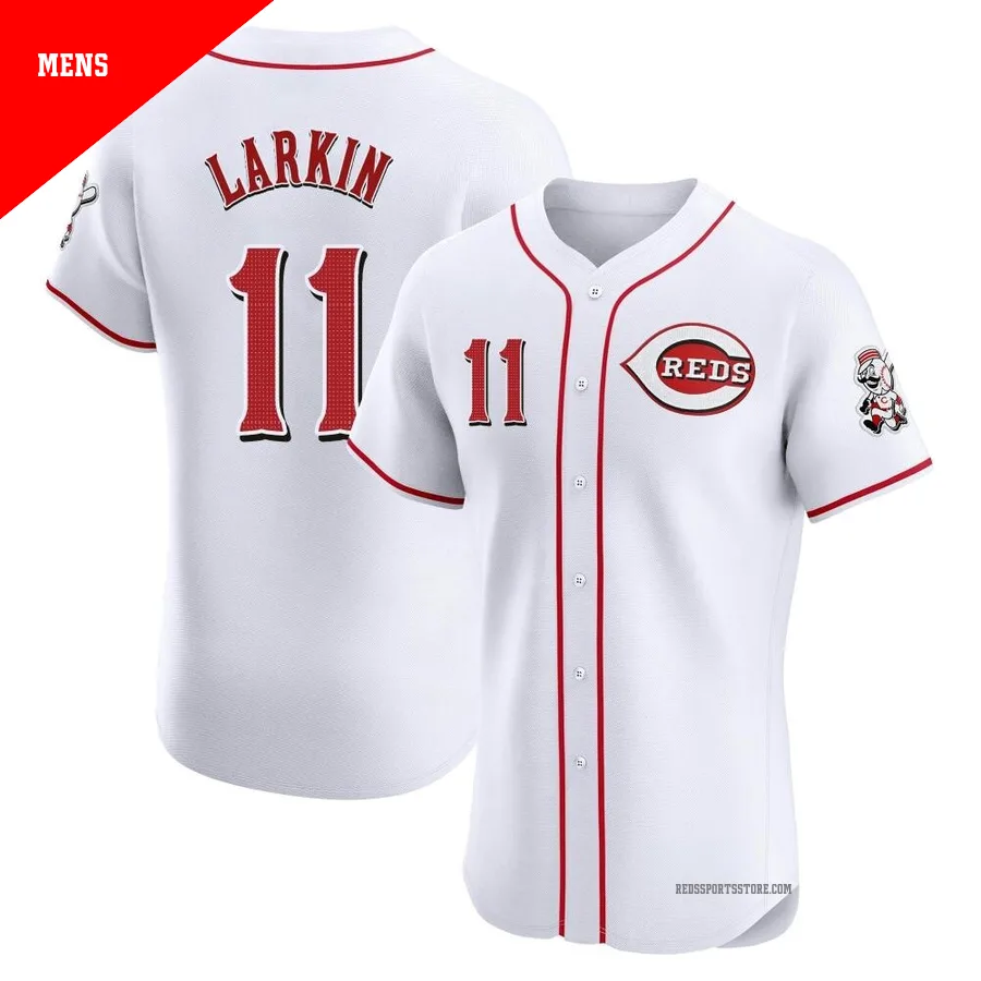 Cincinnati Reds ＃11 Barry Larkin Men's White Elite Home Patch Jersey