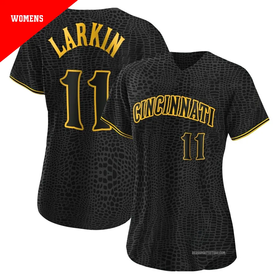 Cincinnati Reds ＃11 Barry Larkin Women's Black Authentic Snake Skin City Jersey