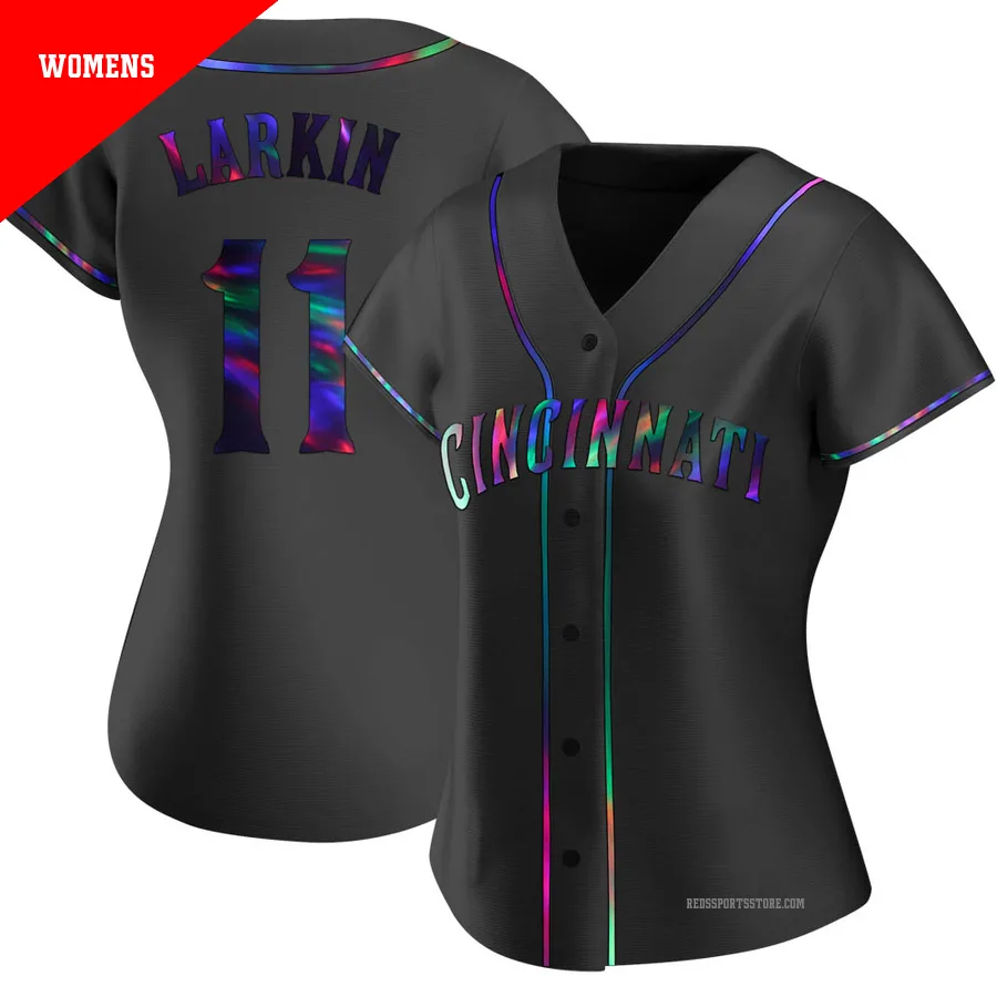 Cincinnati Reds ＃11 Barry Larkin Women's Black Replica Holographic Alternate Jersey