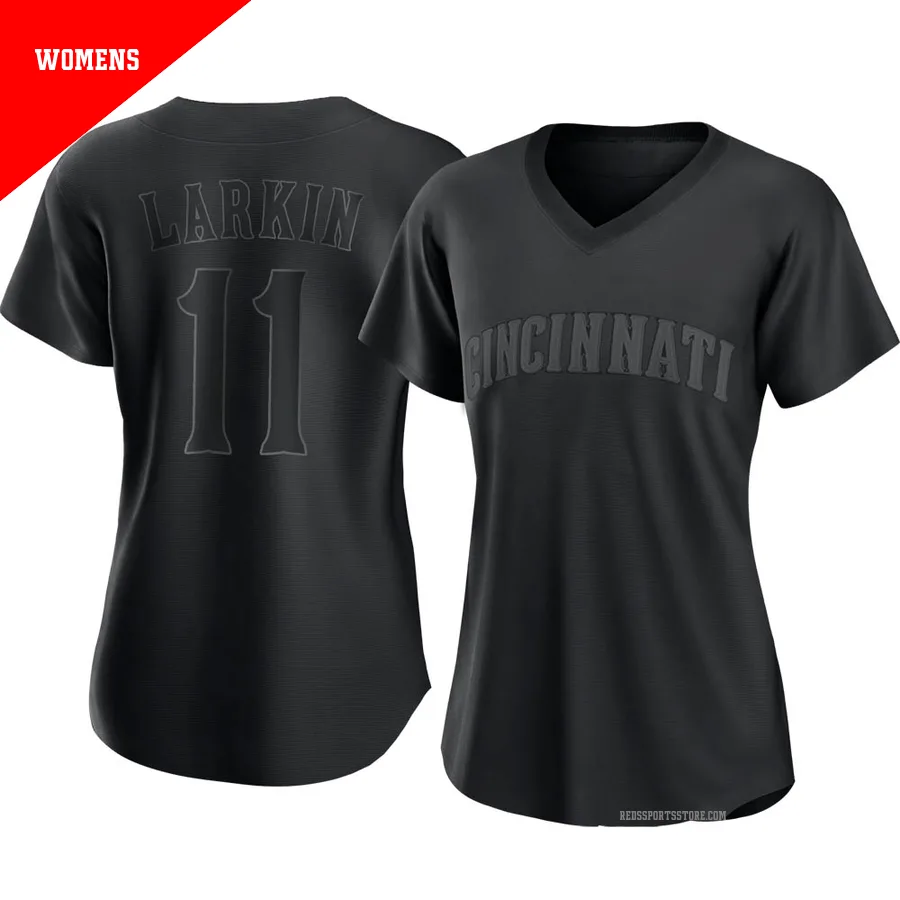 Cincinnati Reds ＃11 Barry Larkin Women's Black Replica Pitch Fashion Jersey
