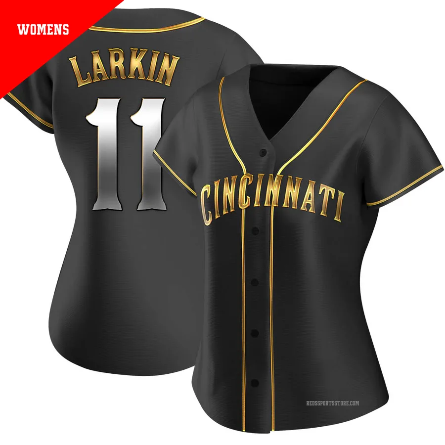 Cincinnati Reds ＃11 Barry Larkin Women's Gold Replica Black en Alternate Jersey