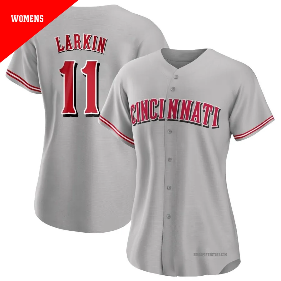 Cincinnati Reds ＃11 Barry Larkin Women's Gray Replica Road Jersey
