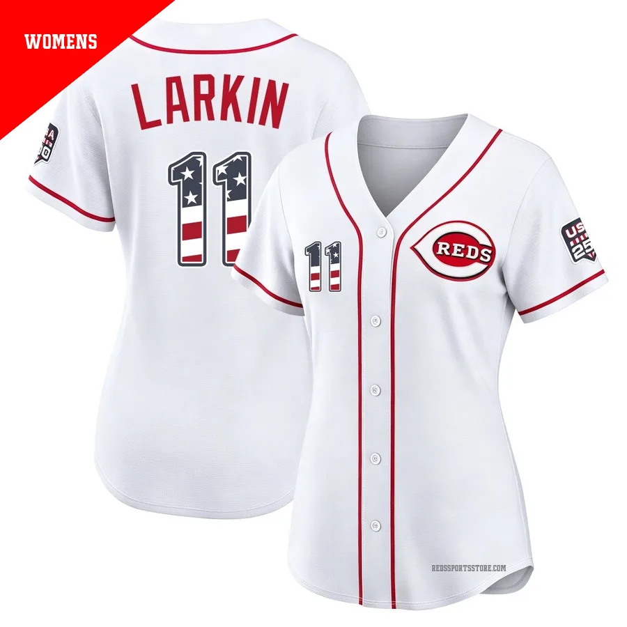 Cincinnati Reds ＃11 Barry Larkin Women's White Limited USA 250 Fourth Of July Home Stadium Jersey