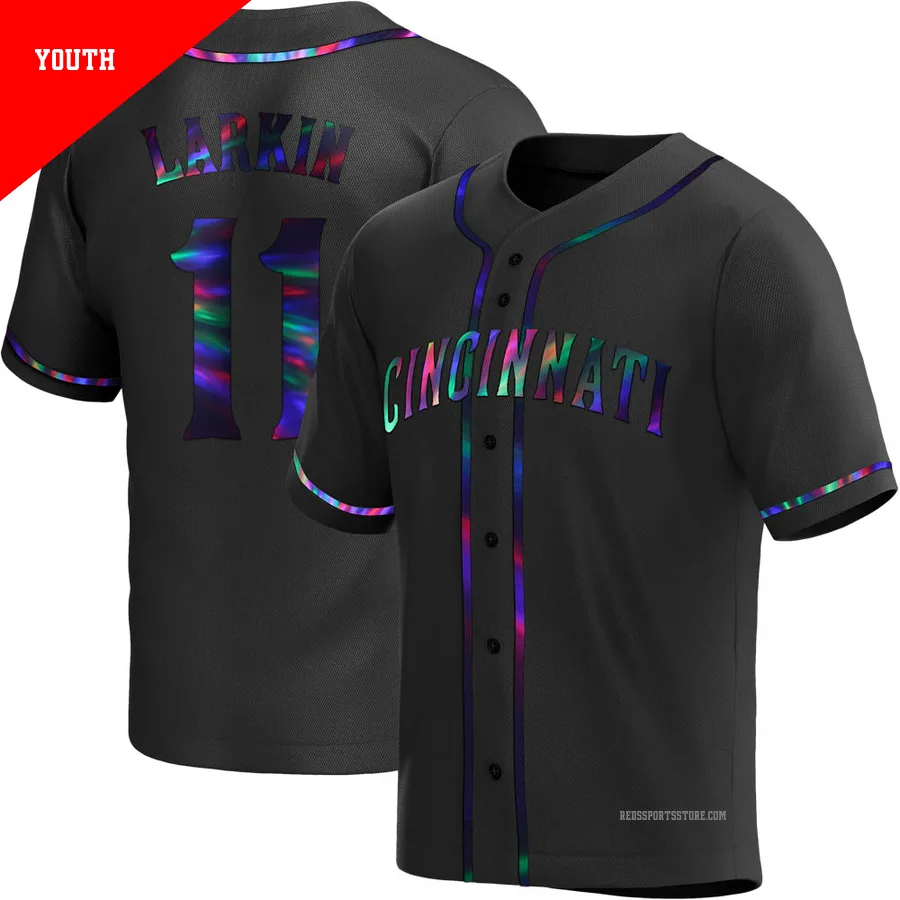 Cincinnati Reds ＃11 Barry Larkin Youth Black Replica Holographic Alternate Jersey