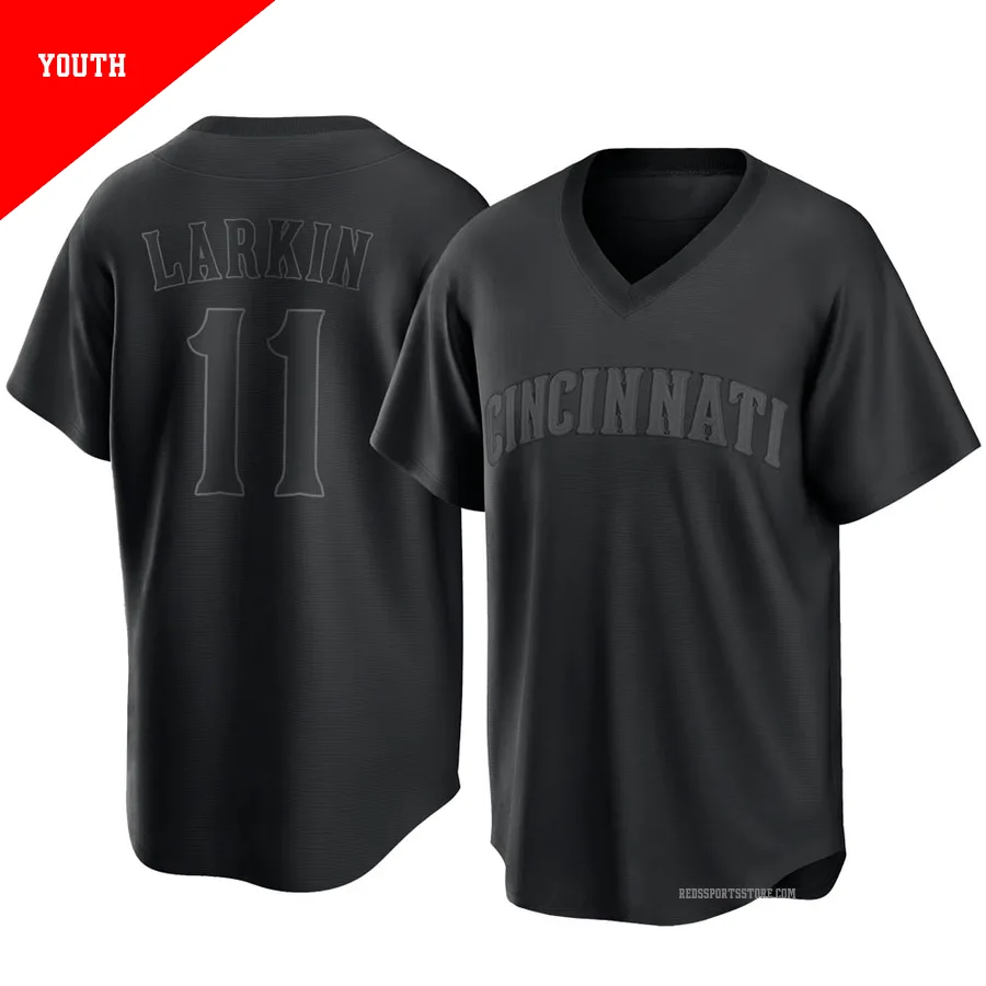 Cincinnati Reds ＃11 Barry Larkin Youth Black Replica Pitch Fashion Jersey