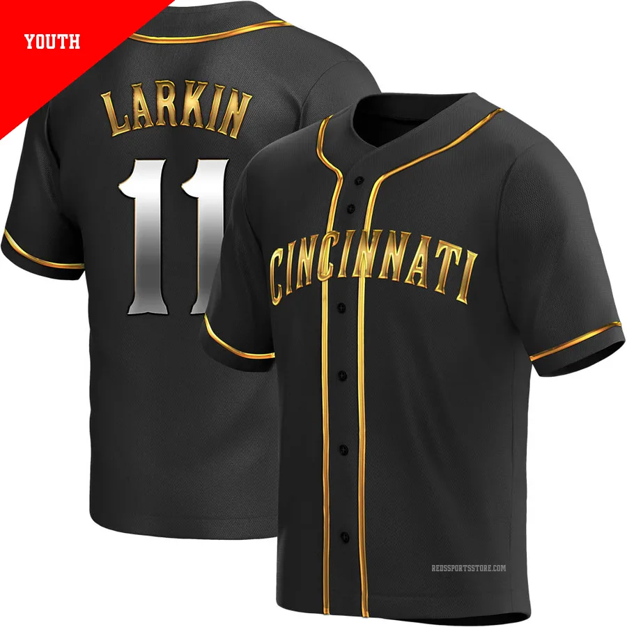Cincinnati Reds ＃11 Barry Larkin Youth Gold Replica Black en Alternate Jersey