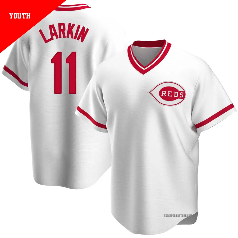 Cincinnati Reds ＃11 Barry Larkin Youth White Replica Home Cooperstown Collection Jersey