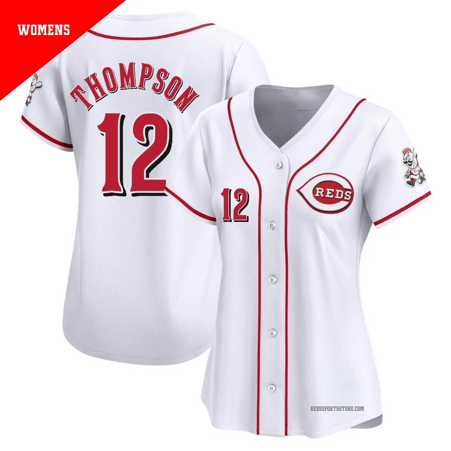 Cincinnati Reds ＃12 Bubba Thompson Women's White Limited Home Jersey