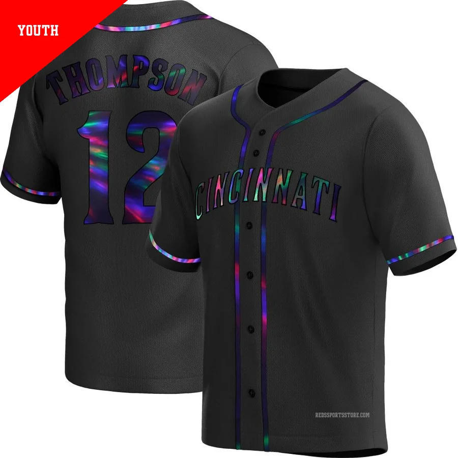 Cincinnati Reds ＃12 Bubba Thompson Youth Black Replica Holographic Alternate Jersey