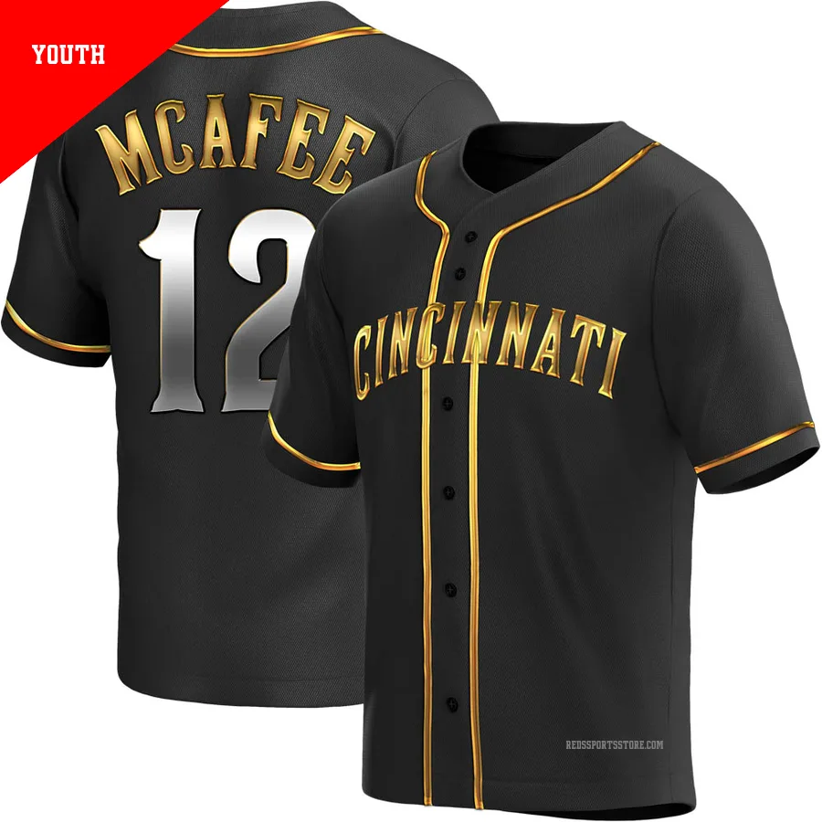 Cincinnati Reds ＃12 Quincy Mcafee Youth Gold Replica Black en Alternate Jersey