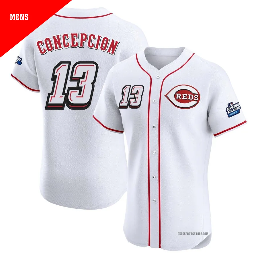 Cincinnati Reds ＃13 Dave Concepcion Men's White Elite 2025 Speedway Classic Alternate Jersey