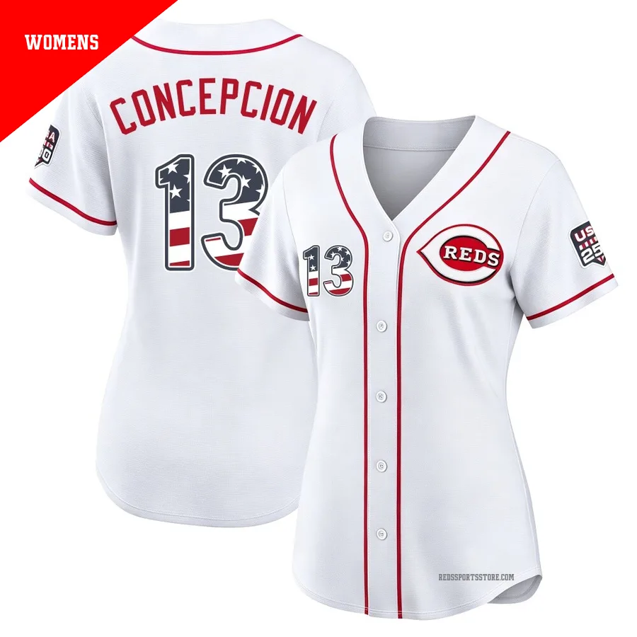 Cincinnati Reds ＃13 Dave Concepcion Women's White Limited USA 250 Fourth Of July Home Stadium Jersey