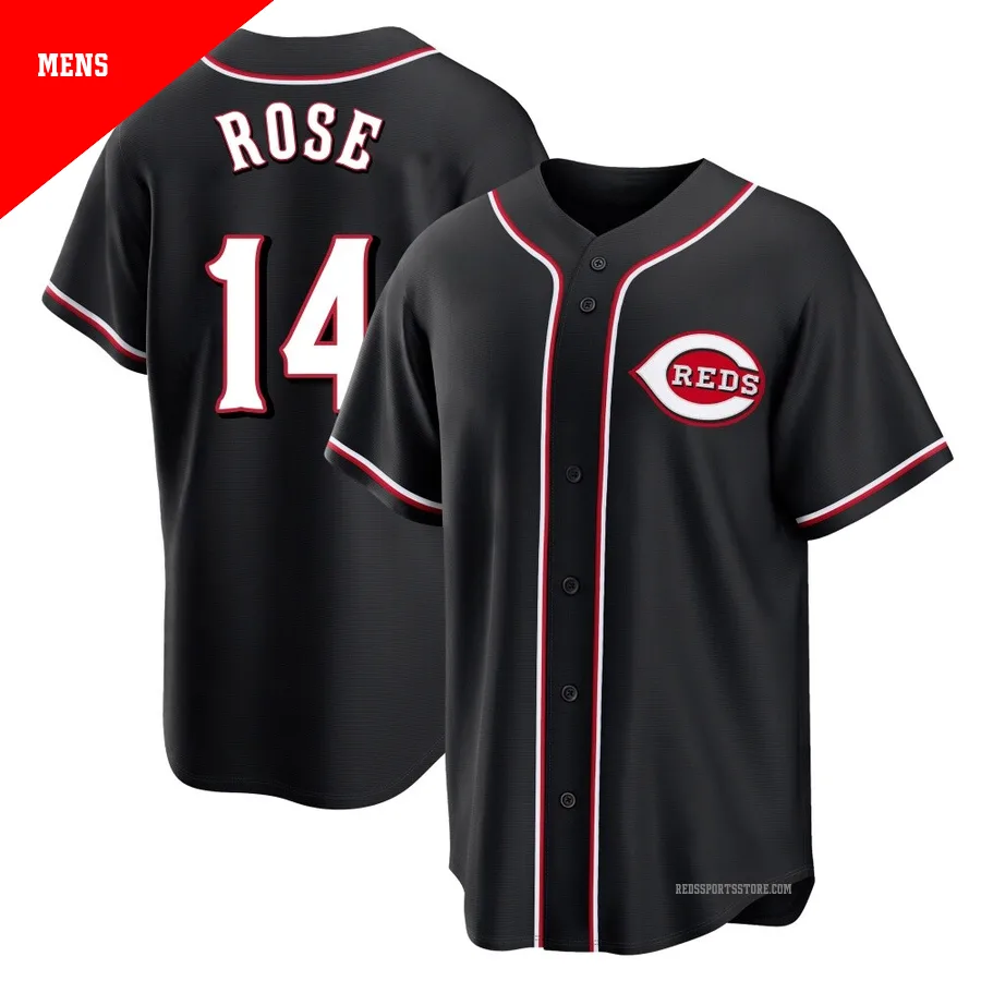 Cincinnati Reds ＃14 Pete Rose Men's Black Replica Fashion Out Jersey