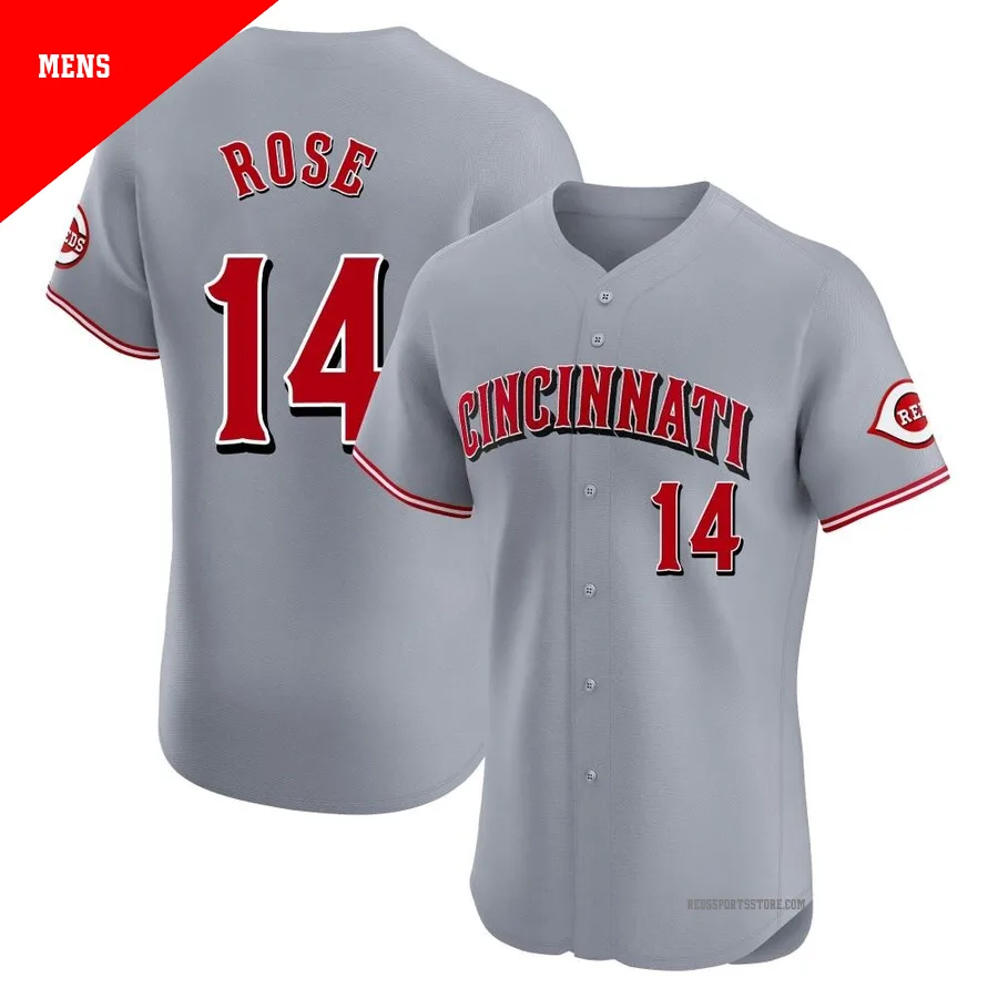 Cincinnati Reds ＃14 Pete Rose Men's Gray Elite Road Jersey