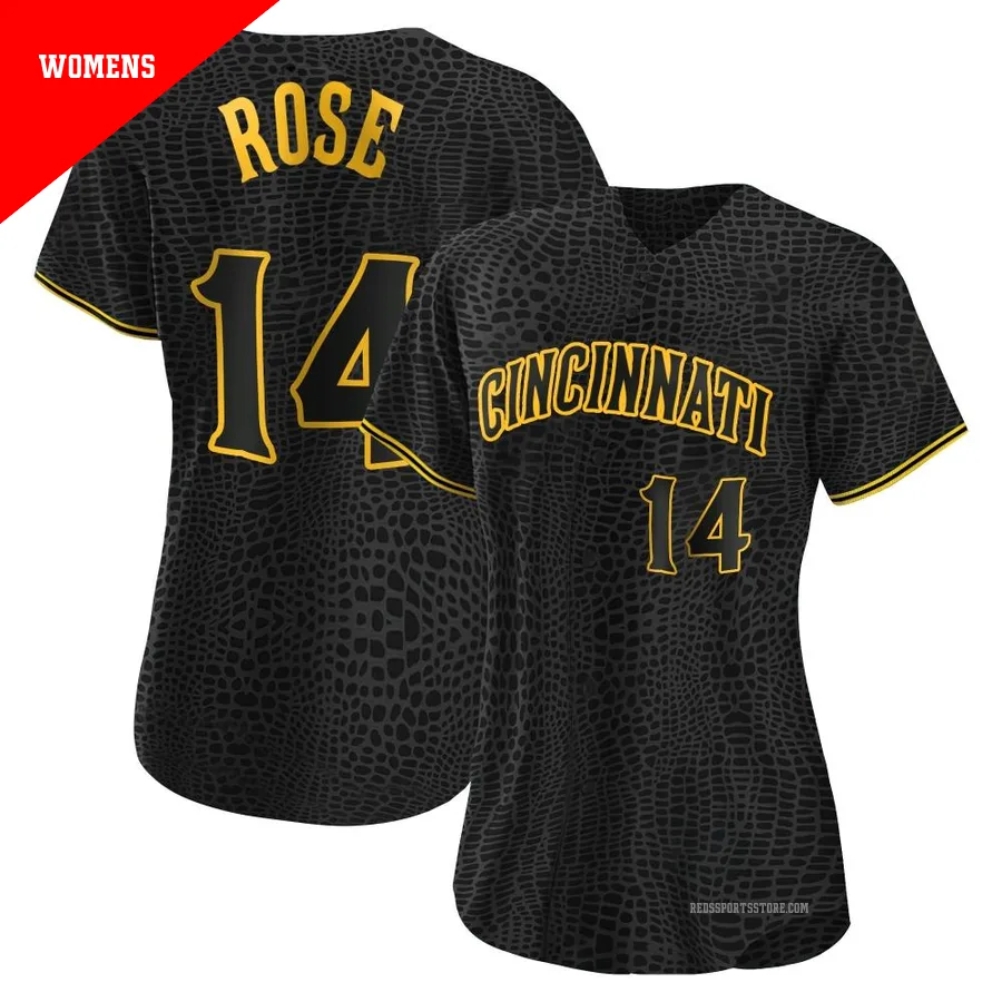 Cincinnati Reds ＃14 Pete Rose Women's Black Authentic Snake Skin City Jersey