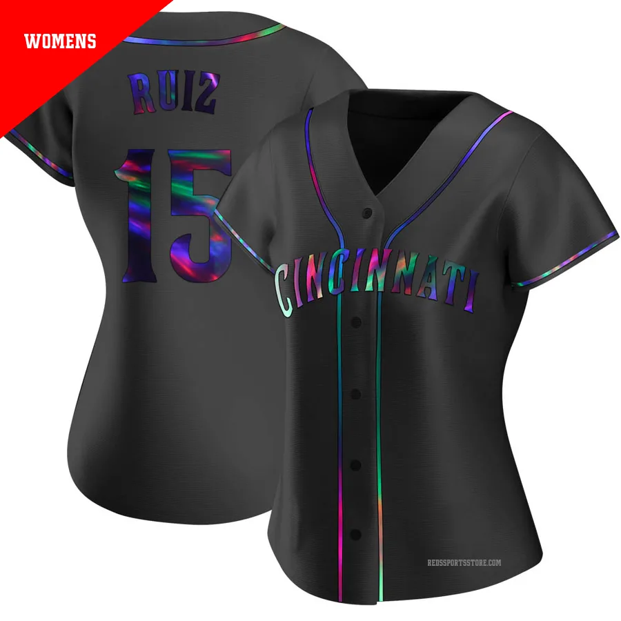 Cincinnati Reds ＃15 Chico Ruiz Women's Black Replica Holographic Alternate Jersey