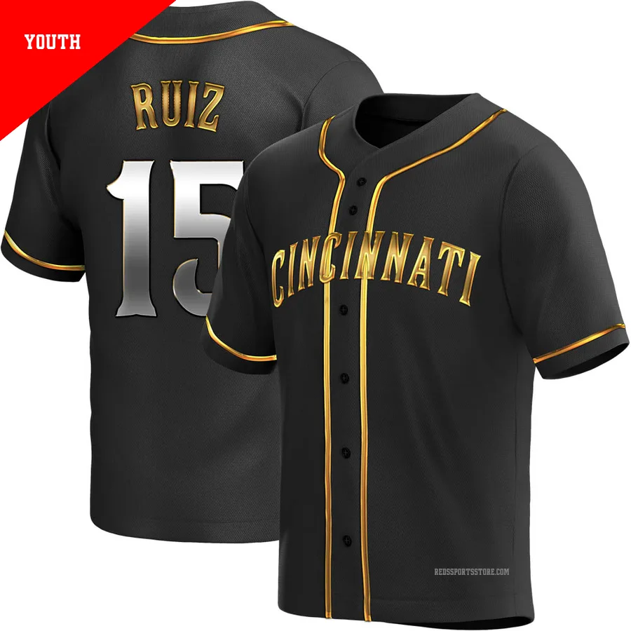 Cincinnati Reds ＃15 Chico Ruiz Youth Gold Replica Black en Alternate Jersey