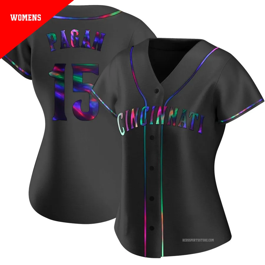 Cincinnati Reds ＃15 Emilio Pagan Women's Black Replica Holographic Alternate Jersey