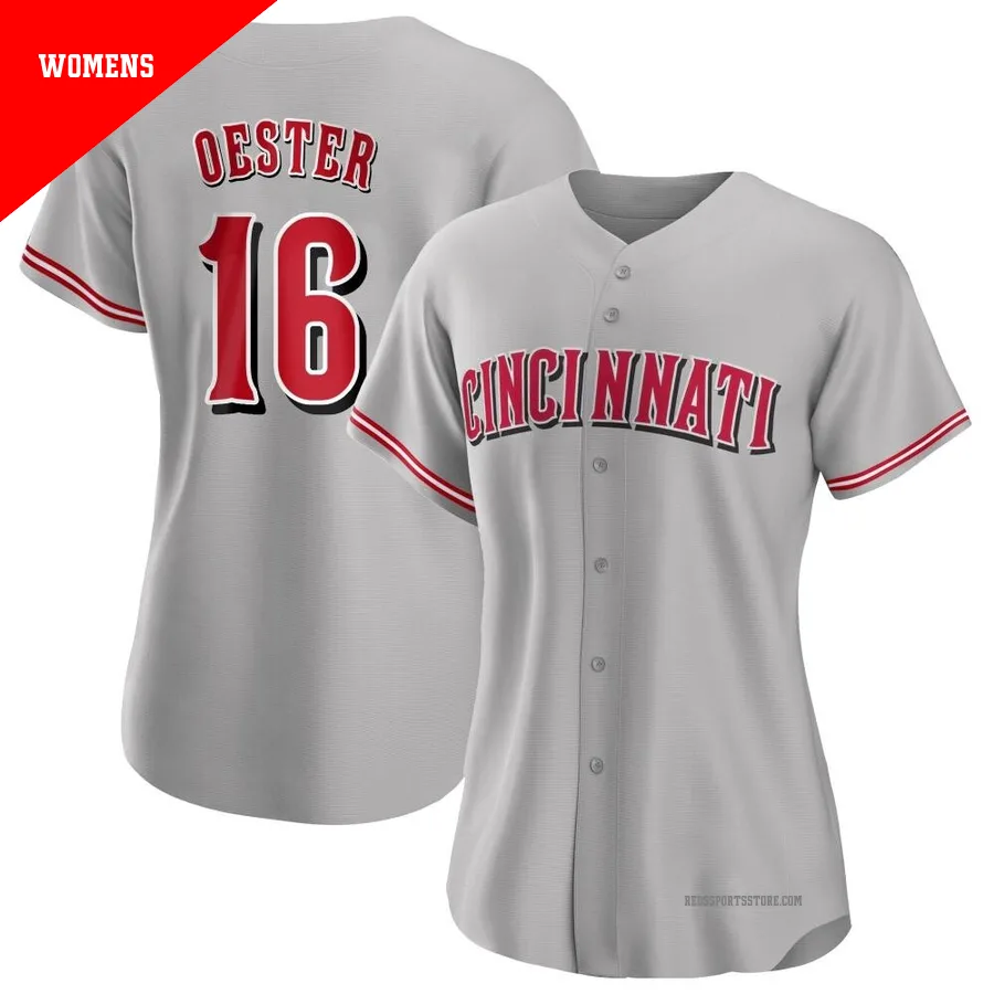 Cincinnati Reds ＃16 Ron Oester Women's Gray Authentic Road Jersey