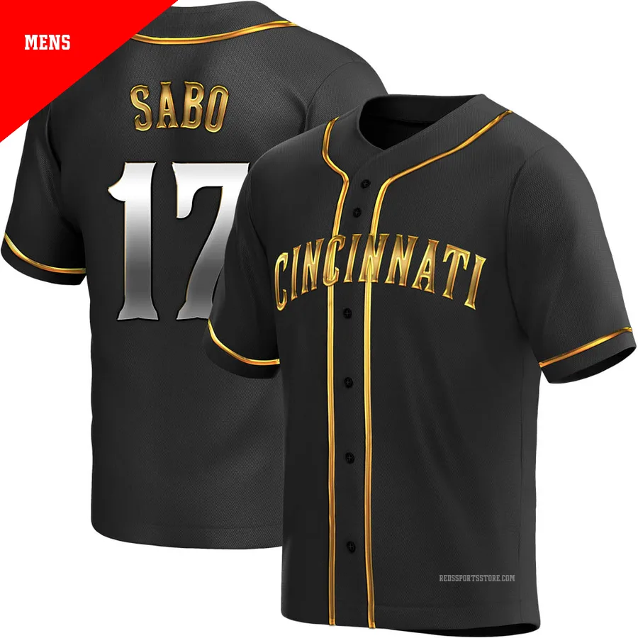 Cincinnati Reds ＃17 Chris Sabo Men's Gold Replica Black en Alternate Jersey