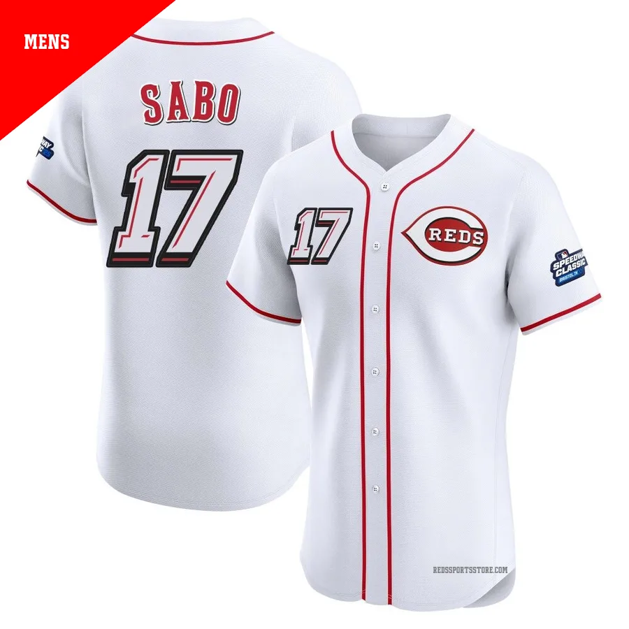 Cincinnati Reds ＃17 Chris Sabo Men's White Elite 2025 Speedway Classic Alternate Jersey