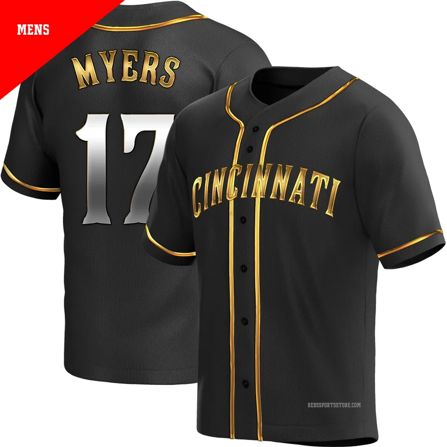Cincinnati Reds ＃17 Dane Myers Men's Gold Replica Black en Alternate Jersey
