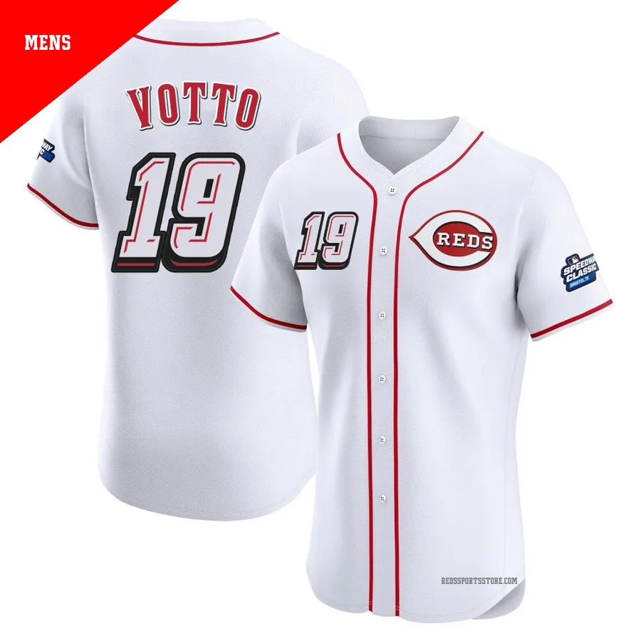 Cincinnati Reds ＃19 Joey Votto Men's White Elite 2025 Speedway Classic Alternate Jersey