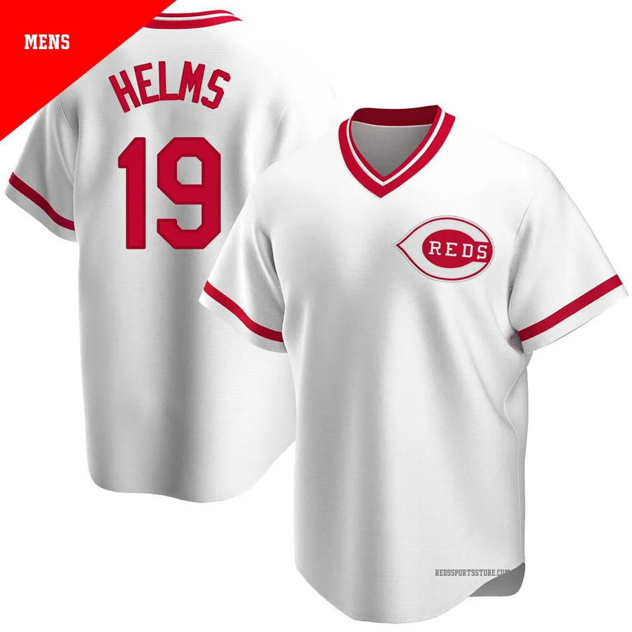Cincinnati Reds ＃19 Tommy Helms Men's White Replica Home Cooperstown Collection Jersey