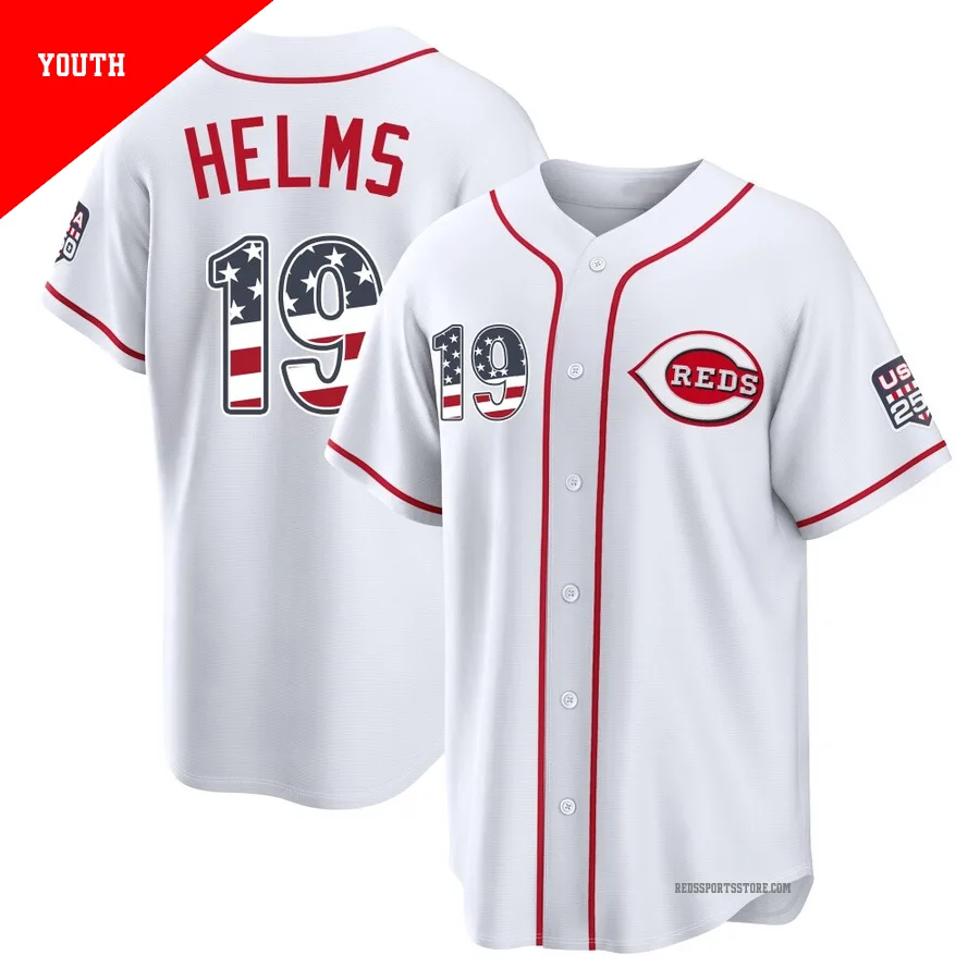 Cincinnati Reds ＃19 Tommy Helms Youth White Limited USA 250 Fourth Of July Home Stadium Jersey