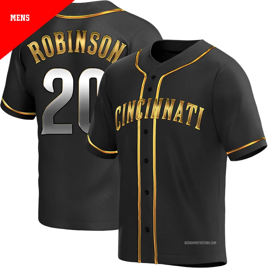 Cincinnati Reds ＃20 Frank Robinson Men's Gold Replica Black en Alternate Jersey