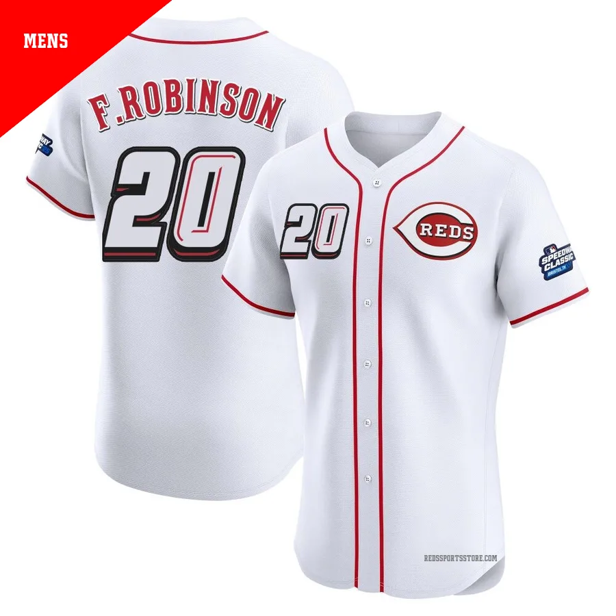 Cincinnati Reds ＃20 Frank Robinson Men's White Elite 2025 Speedway Classic Alternate Jersey