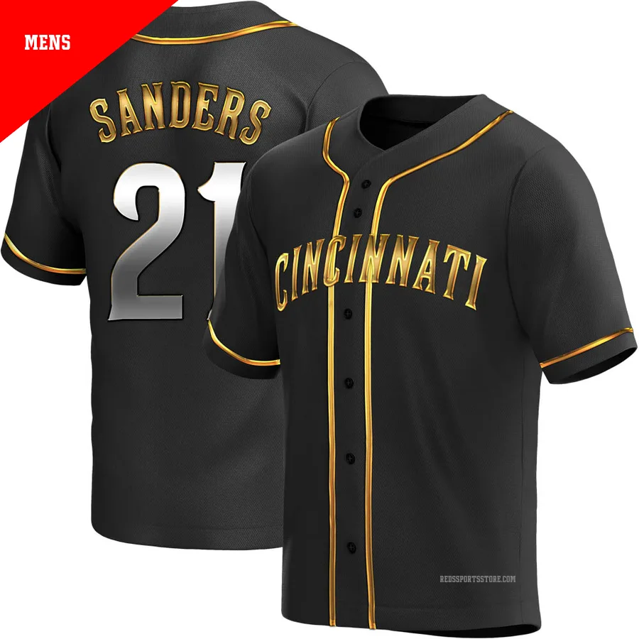 Cincinnati Reds ＃21 Deion Sanders Men's Gold Replica Black en Alternate Jersey