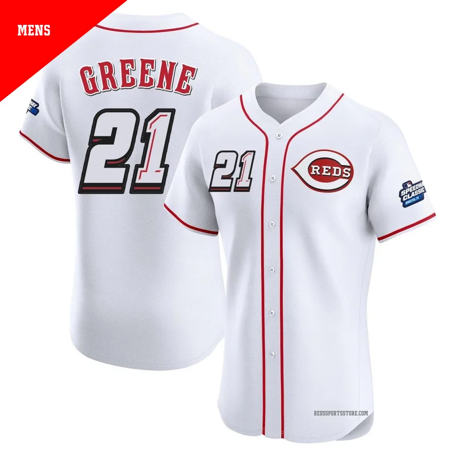 Cincinnati Reds ＃21 Hunter Greene Men's White Elite 2025 Speedway Classic Alternate Jersey