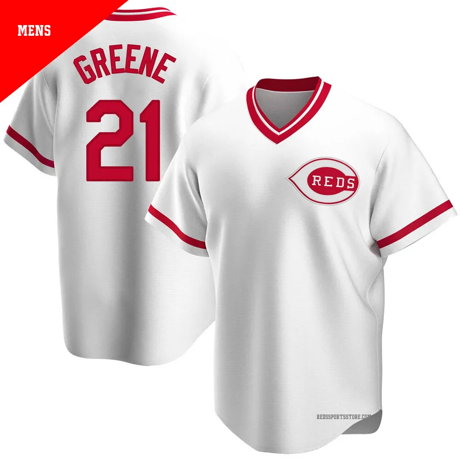 Cincinnati Reds ＃21 Hunter Greene Men's White Replica Home Cooperstown Collection Jersey