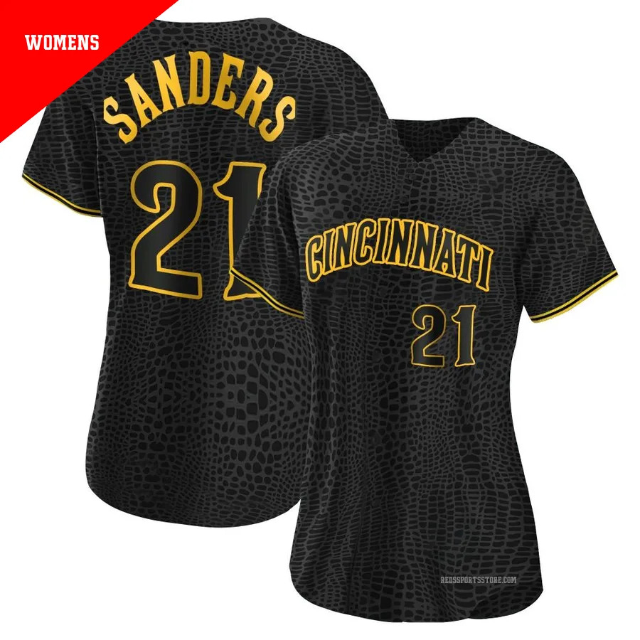 Cincinnati Reds ＃21 Reggie Sanders Women's Black Authentic Snake Skin City Jersey