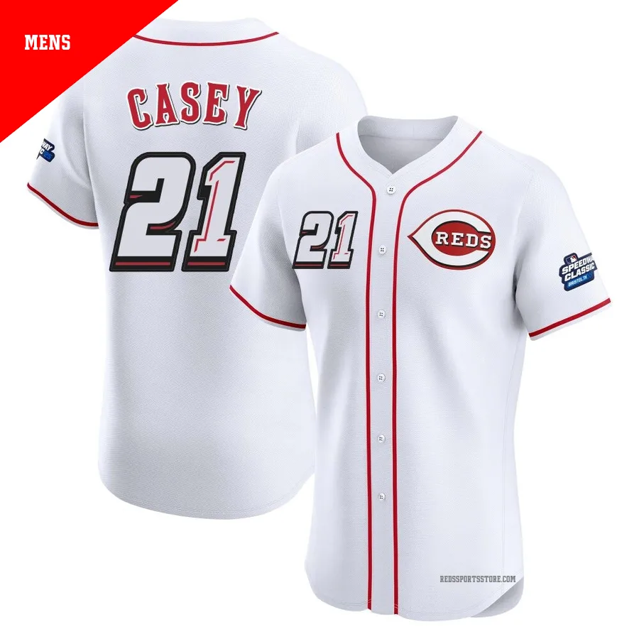 Cincinnati Reds ＃21 Sean Casey Men's White Elite 2025 Speedway Classic Alternate Jersey
