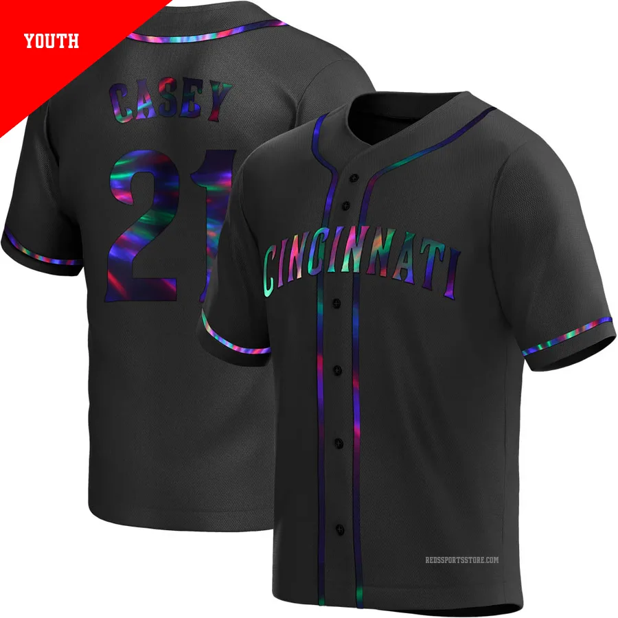 Cincinnati Reds ＃21 Sean Casey Youth Black Replica Holographic Alternate Jersey
