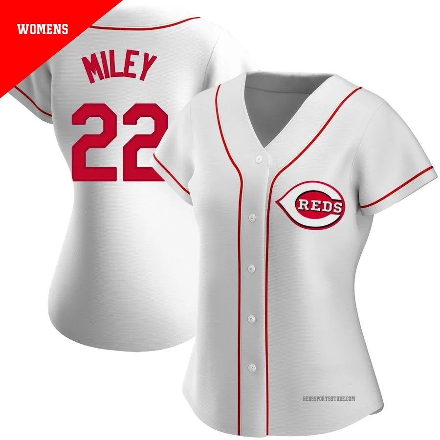 Cincinnati Reds ＃22 Wade Miley Women's White Replica Home Jersey
