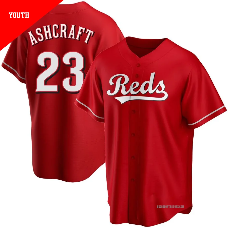 Cincinnati Reds ＃23 Graham Ashcraft Youth Red Replica Alternate Jersey