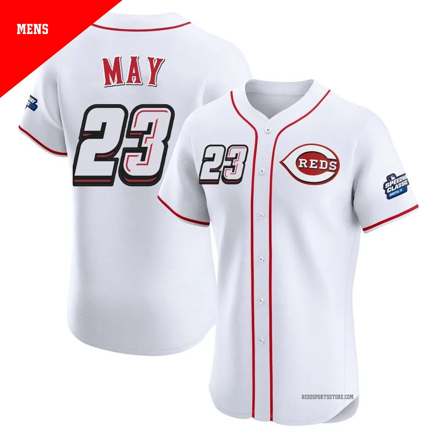 Cincinnati Reds ＃23 Lee May Men's White Elite 2025 Speedway Classic Alternate Jersey