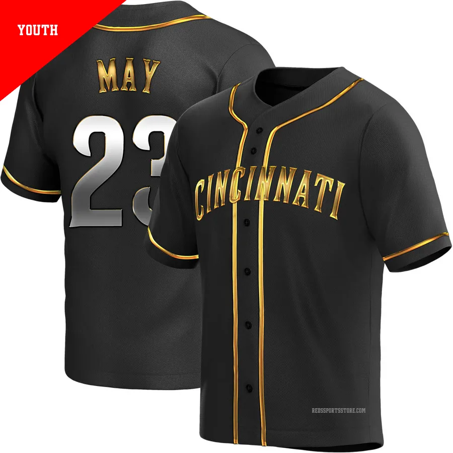 Cincinnati Reds ＃23 Lee May Youth Gold Replica Black en Alternate Jersey