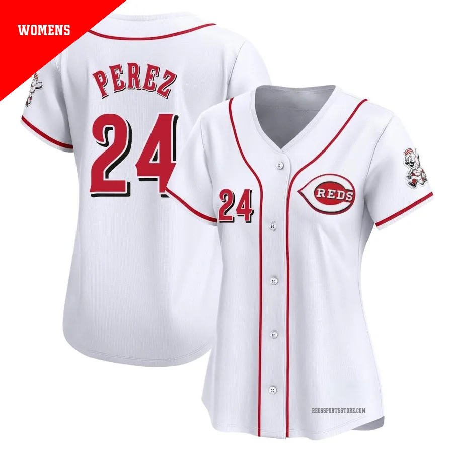 Cincinnati Reds ＃24 Tony Perez Women's White Limited Home Jersey